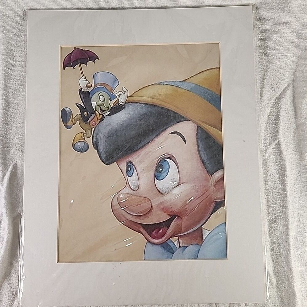 Disney Pinocchio & Jiminy Cricket Matted Print Friends McGraw Graphics 14x11 New